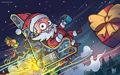 Santa s Flying Chair cartoon character cartoon illustration christmas illustration