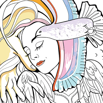 Modern Art. The face of a girls from the birds and hands. Line a art artwork beauty bird character contour decorative design drawing drawn face female girl graphic hair hand head image modern art. portrait