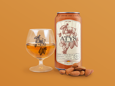 Atys Mead Co. alcohol almonds bees can design drinks floral illustration honey honeybee illustration logo mead package design packaging design wine wine can wine label wine label design winery