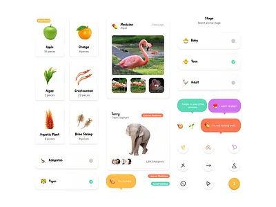TamaZoo animals app design donate feed flamingo food icon illustration tamagotchi ui ux vector