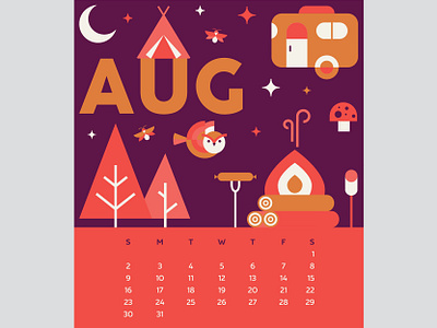 August 2020 Calendar Page calendar design for good graphic design icon design illustration outdoor adventure outdoors