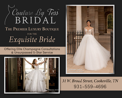 Couture By Tess Bridal 2-Page Print Ad branding design editorial design magazine design print design typography