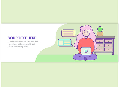 Work from home web banner with illustration banner banner design branding design flat illustration web website