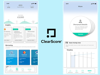 Clear Score UI Credit App app credit app credit card design ui uiux ux