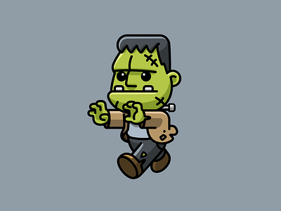 Frankenstein adorable cartoon character comic cute drawing fantasy frankenstein green halloween horror illustration lovely mascot monster outline scary simple sticker design walking