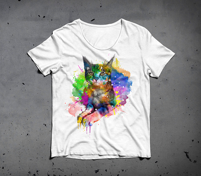 Watercolor Cat tshirt art art direction artwork background cat colorful colorful art concept design illustrator tshirt design typography watercolor art watercolor illustration