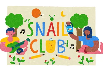 Snail Club Logo animals character design childrens art design drawing illustration nature