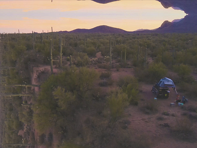 Camping at the Edge of Saguaro Valley - DW cactus desert drone editing flight kaleidoscope sunset surreal surrealism trippy video visual art