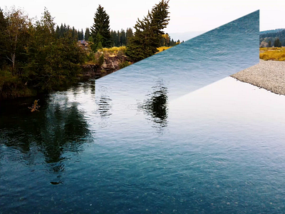 Falling Tree Mirror - Digital Wilderness camping design drone flight mirror photoshop river surreal surrealism tent trippy video visual design