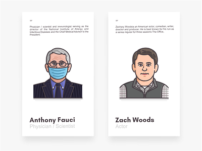 Fauci & Woods actor antony fauci branding character comedi design doctor face fim icon icon set illustration movie scientist the office vector zach woods