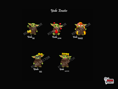 Yoda Twitch Emotes 3d animation branding cartoon design emoji emote emotes graphic design hi hype illustration logo motion graphics rage twitch twitchemote twitchemotes ui yoda