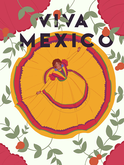 VIVA MEXICO - Flor bailar dance design diversity flat flowers folklorico illustration mexico poster typogaphy women