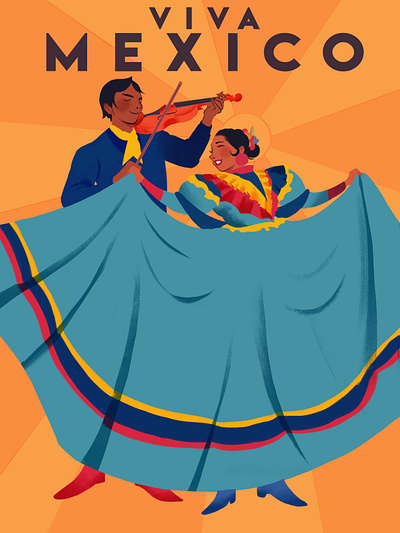 VIVA MEXICO - Musica bailar city ciudad dance design diversity flat flowers folklorico illustration mariachi mexico typograhpy violin women