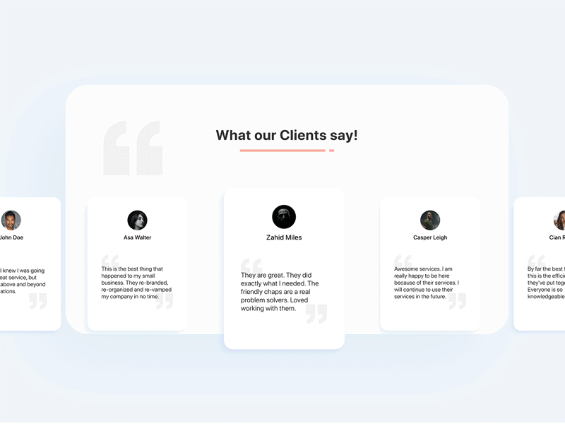 Testimonials UI Animation 039 animated app cards clients comments concept dailyui dailyuichallenge design infinite interface interface design light reviews simple testimonials ui uidesign ux