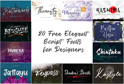 20 Free Elegant Script Fonts for Designers ( Stylish Fonts ) brush display handmade handwriting header holiday letter logotype modern newyear poster rough stylish swash vintage