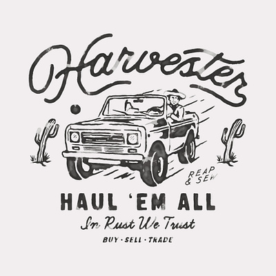 Harvester badge design branding car illustration t shirt design vector vintage vintage badge vintage design