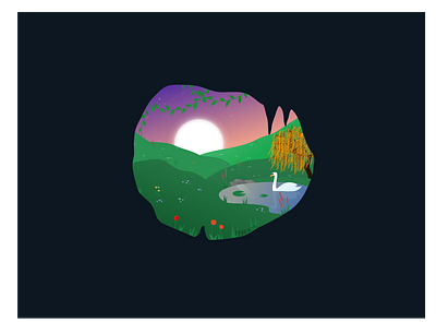 cave sunset affinity designer bird cave contest design field flowers illustration nature pond stars sunset swan vector vexza yay