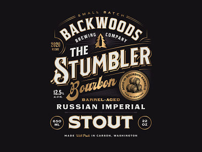 The Stumbler badge barrel beer beer label bourbon brewery craft beer design gold heritage label lettering ornate packaging premium stout typography vintage whiskey wordmark