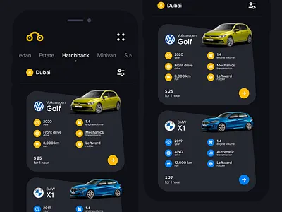 Rent a car (Dark theme) car dark design figma logo mobile ui ux web
