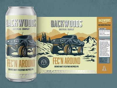 Backwoods Brewing Label beer beer label brewing car craft beer illustration label landscape mountain mud offroad packaging tree truck vehicle vintage wilderness