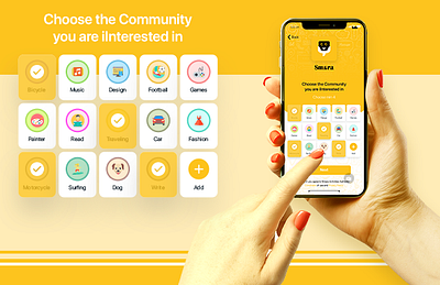 Design Mobile App branding category app community design app design uiux home screen icon illustration mobile design mockup design onboarding vector