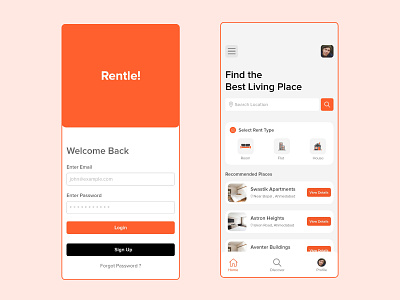 Rentle App UI adobexd android app app design appscreen building construction design graphicdesign ios app light rental rental app renting ui uiux uiuxdesign ux webdesign