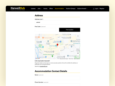 Harwell Accommodation Submit Form form google map google maps location lookup