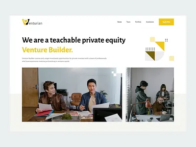 Venturian - Venture Capital Hero Landing Page agency clean company design founder funding hero section image industries landing page minimalist pattern startups ui venture capital web web design