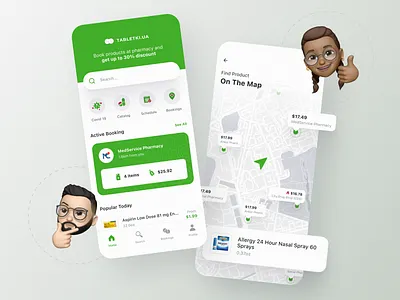 Medicine Booking App Design cards clean duotone home icons map medicine minimalist navigation pharm pharmacy sky skynick ui ux