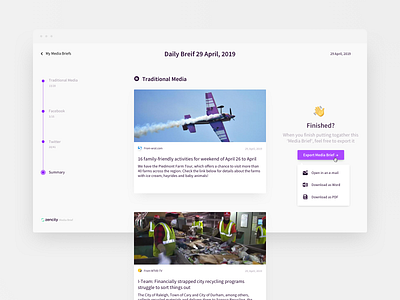 Media Briefer dashboard dropdown feed newsfeed progressbar scroll socialmedia stages steps ui webapp