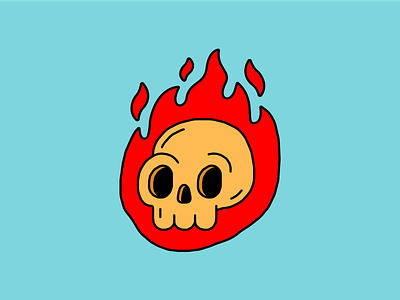 Flame Skully badge design fire flame flat game graphic design icon illustration logo metal patch punk red rock skeloto skull sticker stickers tattoo