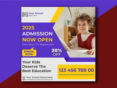 Customizable School Admission Design Template ads design banner design branding design flyer design illustration poster design social media social media design vector