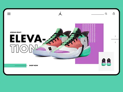 Jordan React Elevation Concept page branding e commerce graphicdesign landingpage landingpagedesign minimal nike nike shoes shoe design shoe landingpage ui web webdesig webdesigner