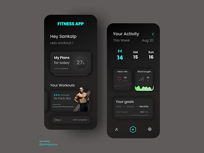 Fitness App Concept. app appdesign darkmode darkui design figma neumorphism typography ui uibucket uidesign uitrends uiux uiuxdesign uiuxdesigner uiuxinspiration ux uxui uxuidesign