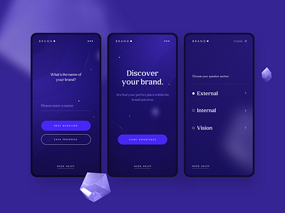 Brando • Online Brand Positioning Tool #2 brando c4d cinema4d depth design interactive interface menu microsite mobile planet purple questionnaire sections ui ui ux universe user experience user interface ux