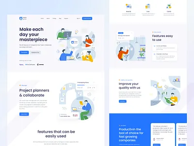 Productivity Manager Landing Page app character design gradient icon illustration landing page mobile orely time ui website