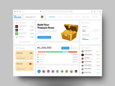 Moolah - Kids saving platform dashboard fintech money treasure ui