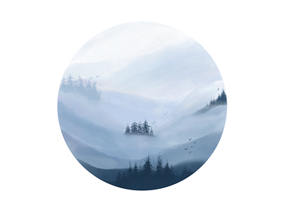 Mountain landscape illustration adobefresco art design digitalart digitalpaiting forest illustration landscape monochromatic mountains visual design watercolor