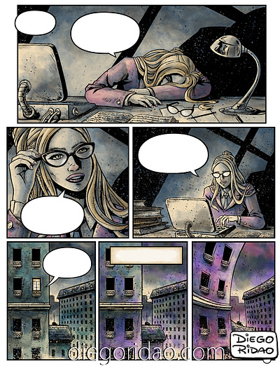 "When the city sleeps" color comic diego ridao digital editorial girl horror illustration ink ridao