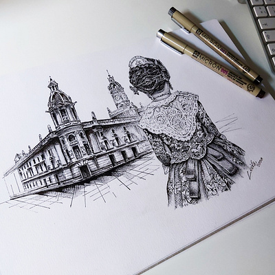 Pen Artwork "Fallas de Valencia" blackandwhite design drawing illustration penart