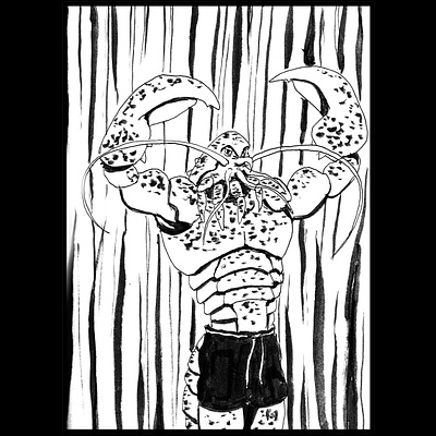 Muscular lobster daily sketch drawing fantasy art ink drawing sketch