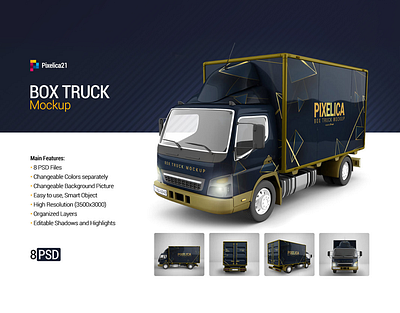 Box Truck Mockup box branding business car cargo commercial company container corporate custom customizable decorated truck decorative design mock up mockup road tractor tractor tractor trailer truck