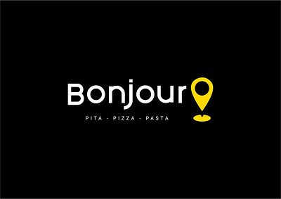Bonjour Food Delivery Logo Design app bonjour branding design food food app food delivery illustration location logo minimal pasta pita pizza typography vector