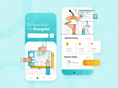 Collaboration Platform Startup UI/UX 1 2d app design blue business character collaboration design flat icon illustration mobile mobile app productivity startup team teamwork technology ui ux vector