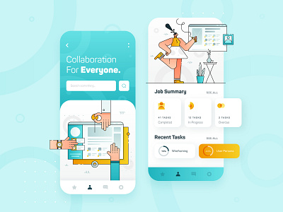 Collaboration Platform Startup UI/UX 1 2d app design blue business character collaboration design flat icon illustration mobile mobile app productivity startup team teamwork technology ui ux vector