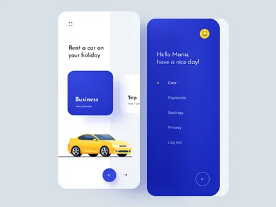 Rent a car android application box ios ios app ios14 menu menu card mobile mobileapp mockup rent rent a car uiux uxui
