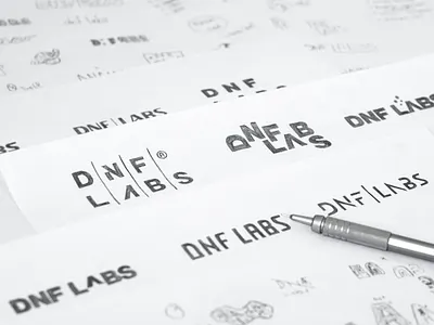 Logo design sketches for DNF LABS clean logo custom type hand lettering lettering logo logo design logodesign logodesigner logotype sans serif type logo