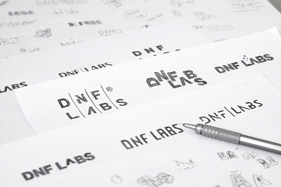 Logo design sketches for DNF LABS clean logo custom type hand lettering lettering logo logo design logodesign logodesigner logotype sans serif type logo