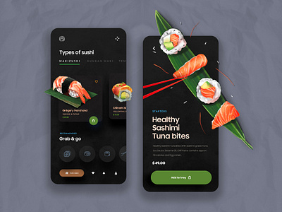 Food App UI Design 3d animation app design dark ui detail ecommerce app food app food app ui health app minimal mobile mobile app online order product design salad summary sushi typogaphy ui design web design