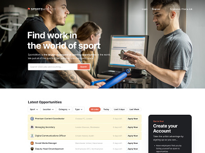 SportsWork create account desktop email jobs listing mobile recruitment sport ui ux